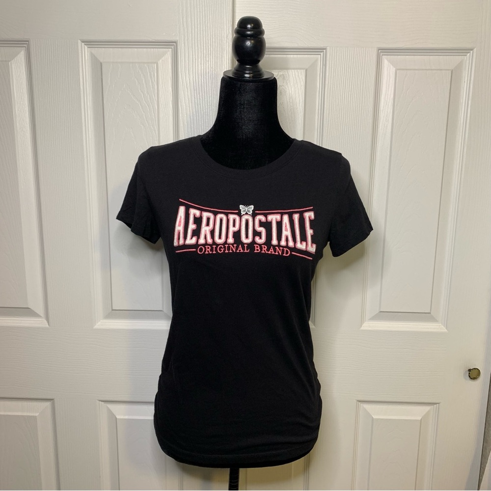 Aeropostale Black & Pink Logo Graphic Tee